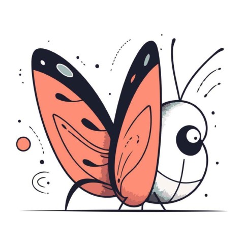 Butterfly. Cute cartoon character. Hand drawn vector illustratio