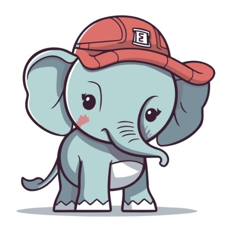 Cute elephant wearing a fireman helmet. Cartoon vector illustrat