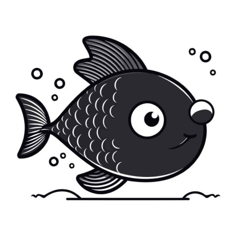 Cute cartoon fish with big eyes. Vector illustration isolated on