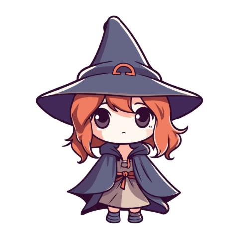 Cute little witch girl. Vector illustration of a cute little wit