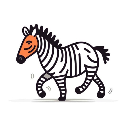 Zebra running on white background. Vector illustration in cartoo