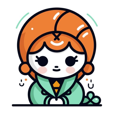 Cute little boy in pajamas. Vector line art illustration.