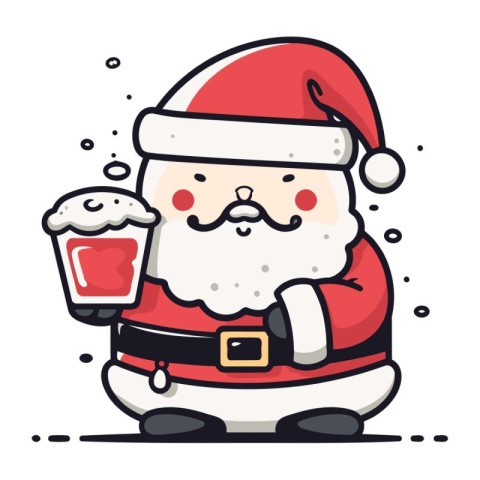 Cute Santa Claus holding a glass of beer. Vector illustration.