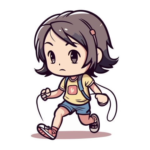 Illustration of a Little Girl Running with a Jumping Rope