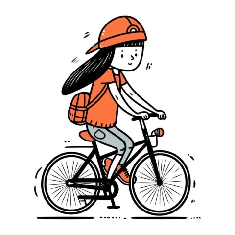 Young woman riding a bicycle. Vector illustration in doodle styl