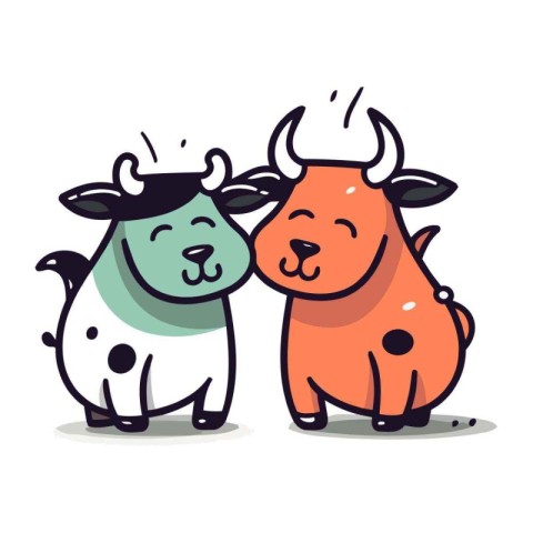 Cute cow and bull. Vector illustration in cartoon flat style.