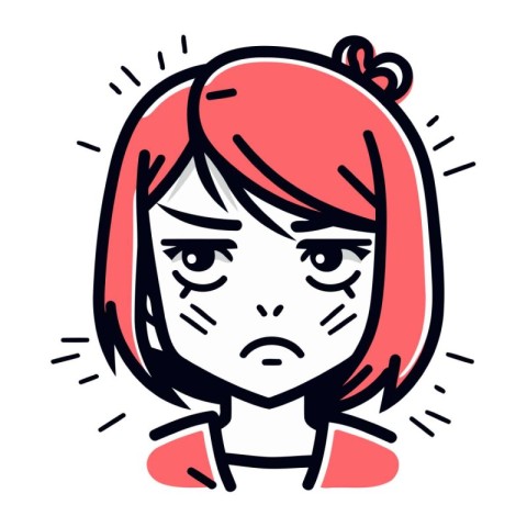 Angry girl face. Hand drawn vector illustration in doodle style.