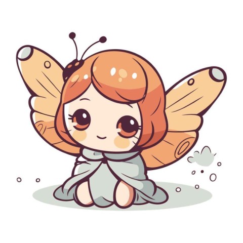 Cute cartoon butterfly girl. Vector illustration isolated on whi