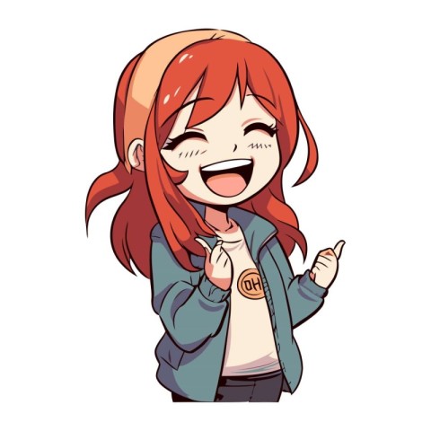 Vector illustration of a red haired girl in a jacket and jeans