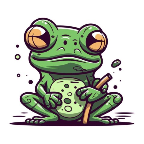 Frog cartoon mascot. Vector illustration of a green frog with a