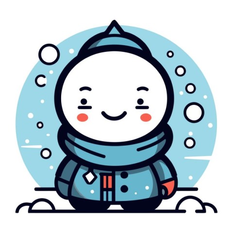 Vector illustration of cute snowman in winter clothes. Flat styl