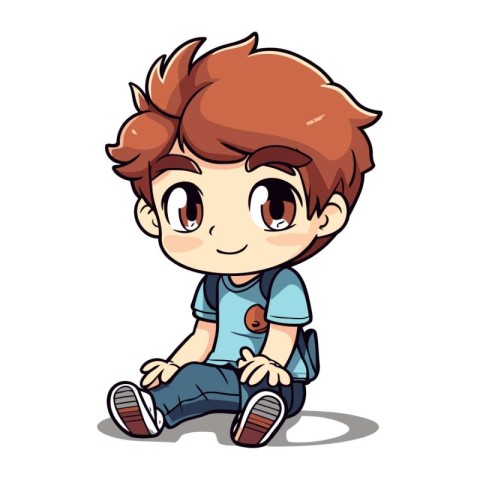 Cute little boy sitting on the floor and smiling. Vector illustr