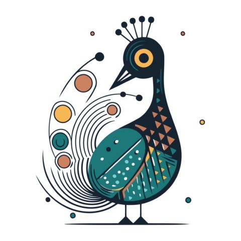 Peacock. Colored vector illustration. Isolated on white backgrou