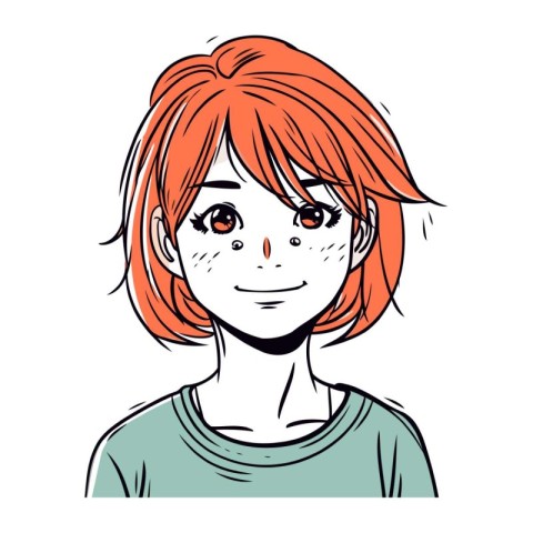 Portrait of a red haired girl with short hair. Vector illustrati