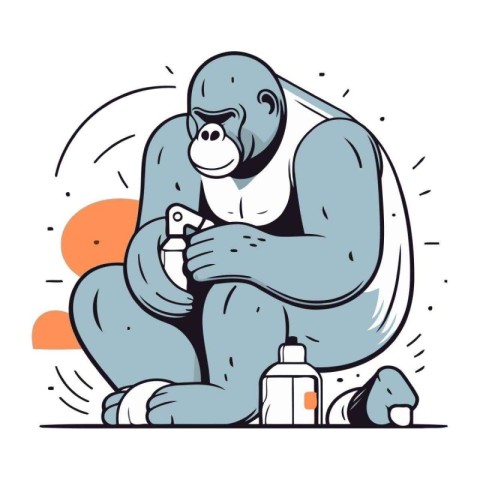 Gorilla with antiperspirant spray. Vector illustration.