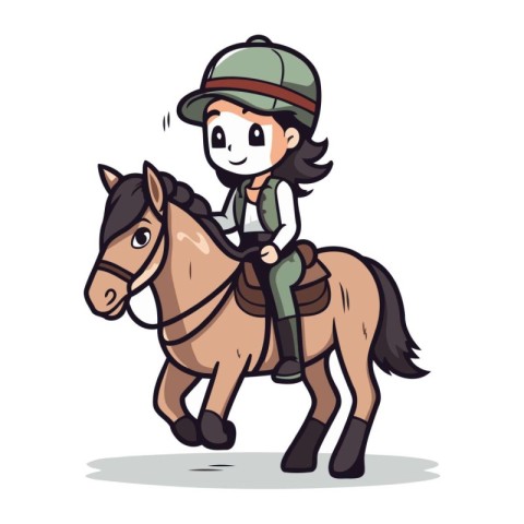 Cute girl riding a horse. Vector illustration. Cartoon style.