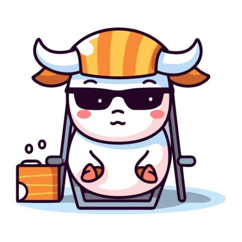 Cow cartoon character. Cute cow in a hat and sunglasses. Vector