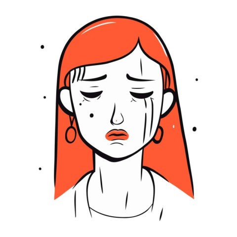 Sad young woman face. Vector illustration in doodle style.