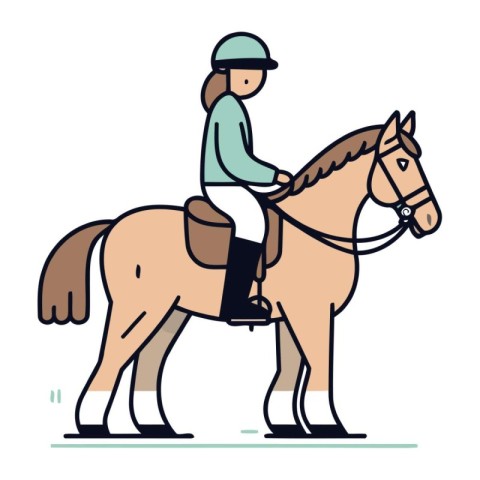 Horse riding. equestrian sport. Vector illustration in linear st