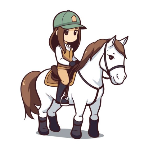 Illustration of a pretty girl riding a horse on a white backgrou