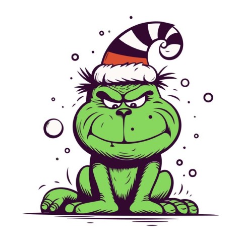 Funny cartoon frog in a Santa Claus hat. Vector illustration.