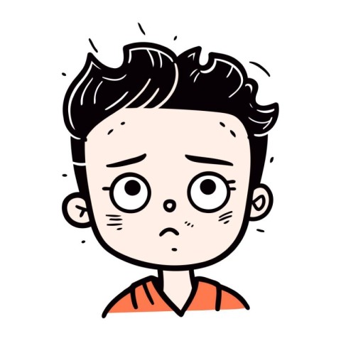 Cute cartoon boy with sad expression on his face. Vector illustr