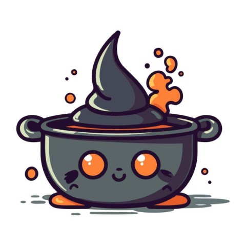 Cute Halloween witch cauldron. Vector illustration isolated on w