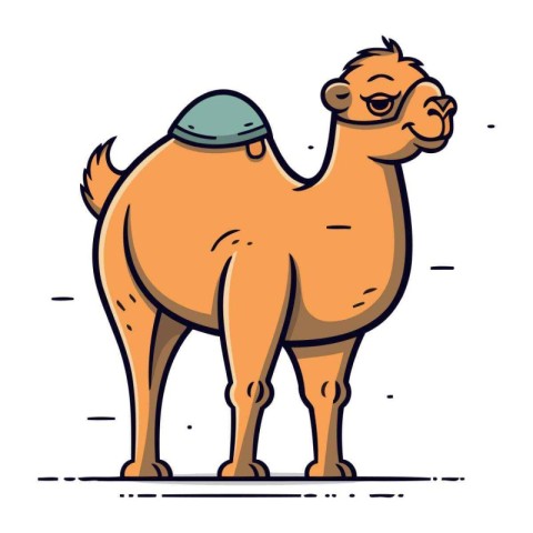 Cute camel with hat. Vector illustration in line art style.