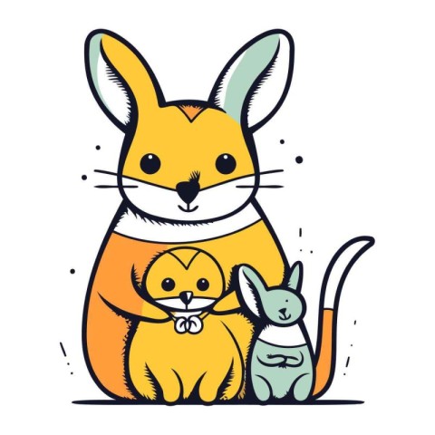 Cute cartoon rabbit with cat. Vector illustration in doodle styl