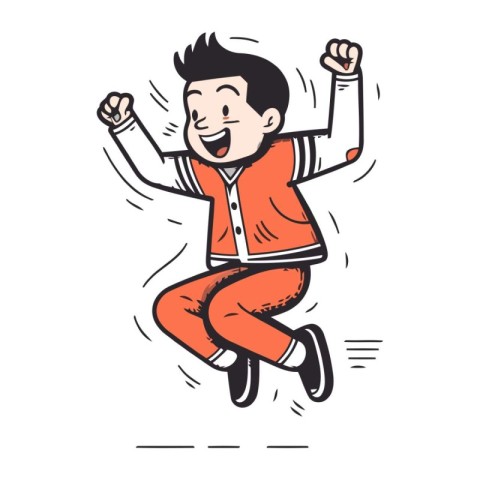 Happy man jumping. Vector illustration in doodle style on white