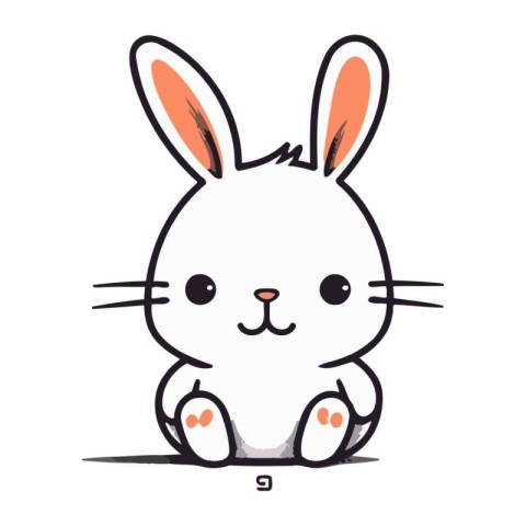 Cute white rabbit sitting on a white background. Vector illustra