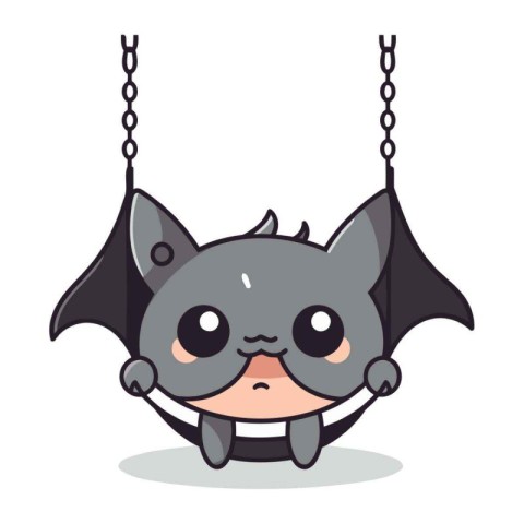 Bat hanging on a chain character cartoon vector illustration. Cu