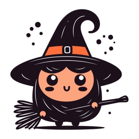 Cute cartoon witch. Vector illustration. Isolated on white backg