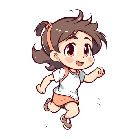 Illustration of a Cute Little Girl Running and Smiling on White