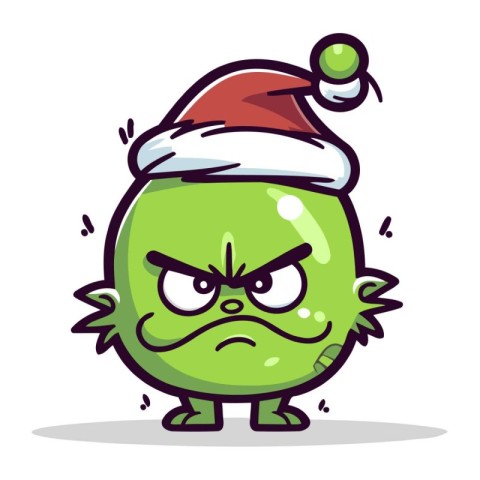 Angry Green Apple Cartoon Character with Santa Hat Vector Illust