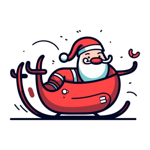 Cartoon Santa Claus in a sleigh. Vector illustration for your de