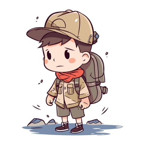 Illustration of a Boy Wearing a Backpack and a Cap