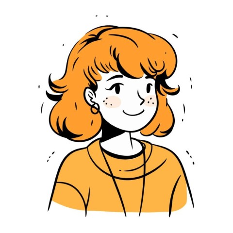 Vector illustration of a girl with red hair in a yellow jacket.