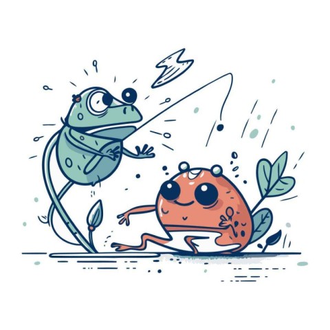 Funny frog fishing with a rod. Vector illustration for your desi