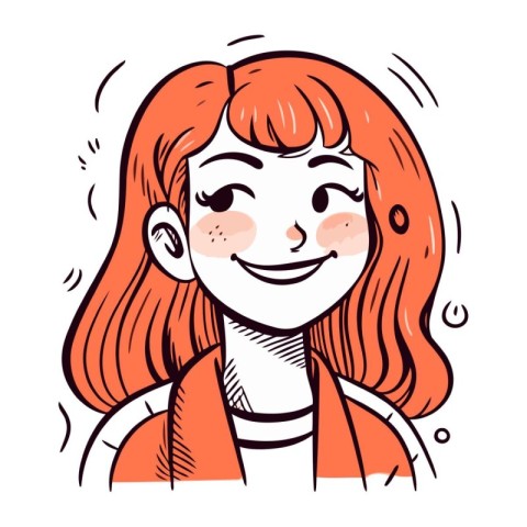 Cute cartoon girl with red hair and freckles. Vector illustratio