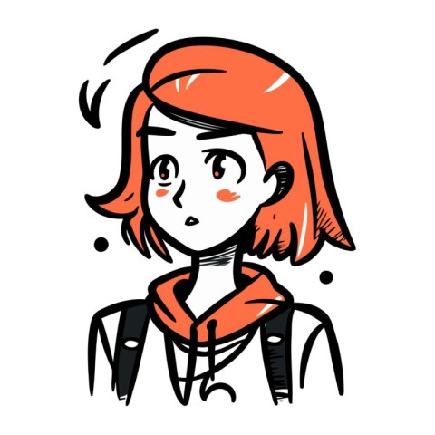 Vector illustration of a cute girl with red hair and brown eyes.