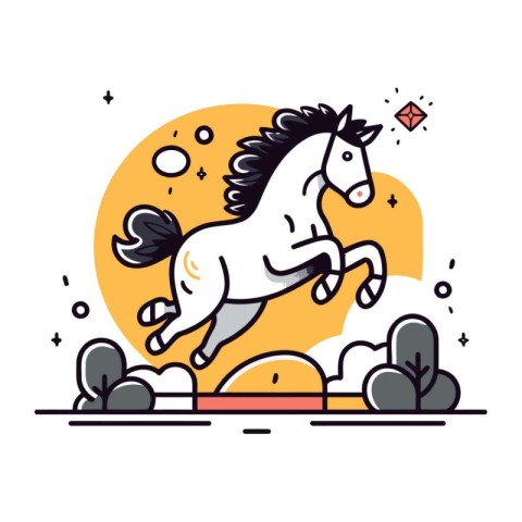 Running horse. Vector illustration in flat line style. Design el