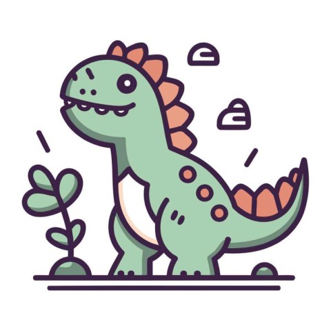 Vector illustration of cute dinosaur in flat style. Dinosaur in