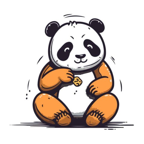 Cute cartoon panda bear sitting on the ground. Vector illustrati