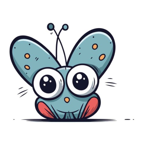 Funny cartoon butterfly with big eyes. Vector illustration isola