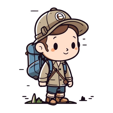 Boy scout with backpack and cap.Vector illustration cartoon char