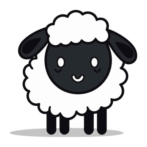 Cartoon black and white sheep isolated on white background. Vect