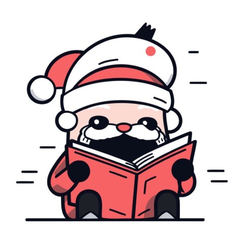 Cute Santa Claus reading a book. Vector illustration in line sty