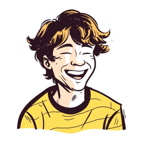 Smiling man in yellow t shirt. Vector illustration on white back