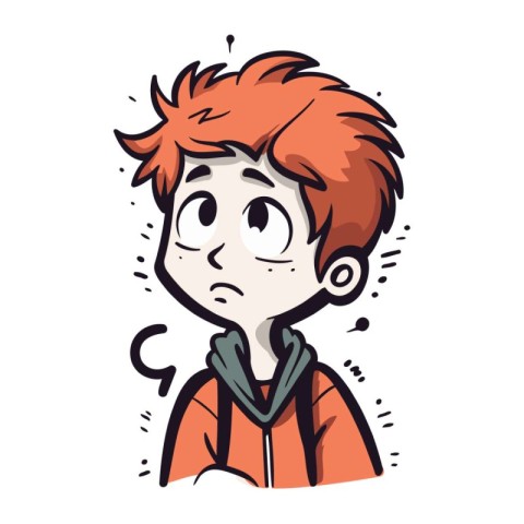 Vector illustration of a boy with red hair in a hoodie. Cartoon